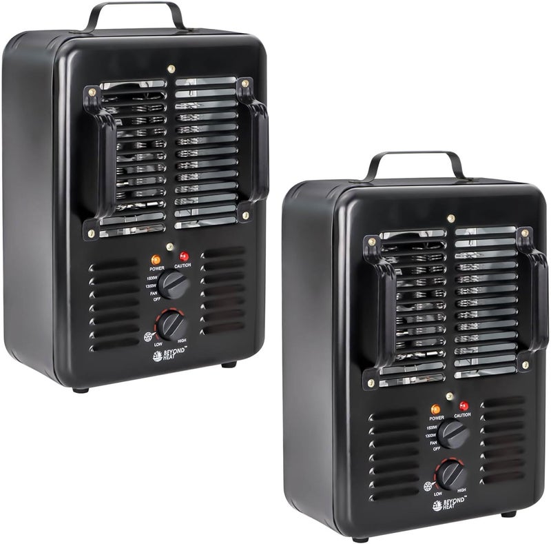 BEYOND HEAT Milkhouse Space Heater, 1300W/1500W Electric Heater with Thermostat, 3 Heat Settings, Safe and Quiet Heater for Garage Workshop Warehouse, Black 2-Pack - Image 1